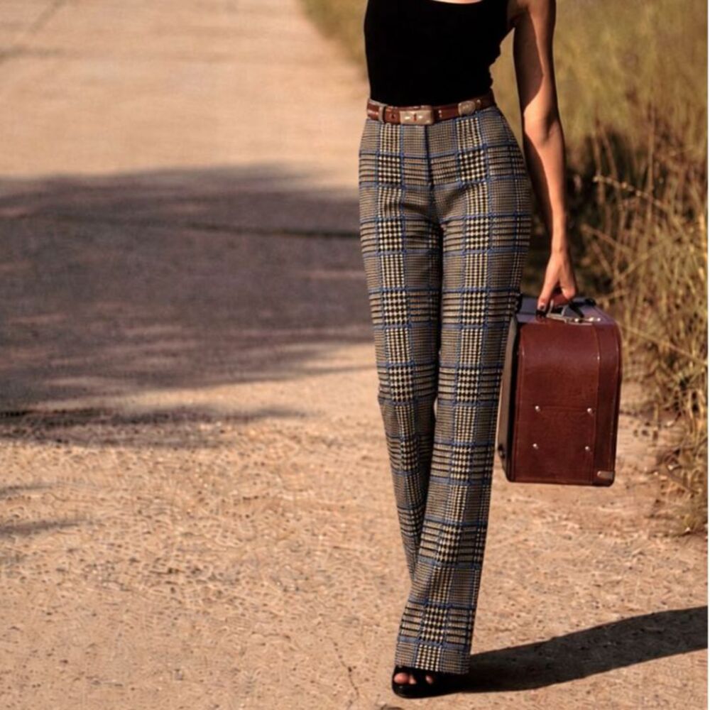 Urban Outfitters S/P Blue Plaid Houndstooth Wide Leg Pants Checkered Retro Y2K S